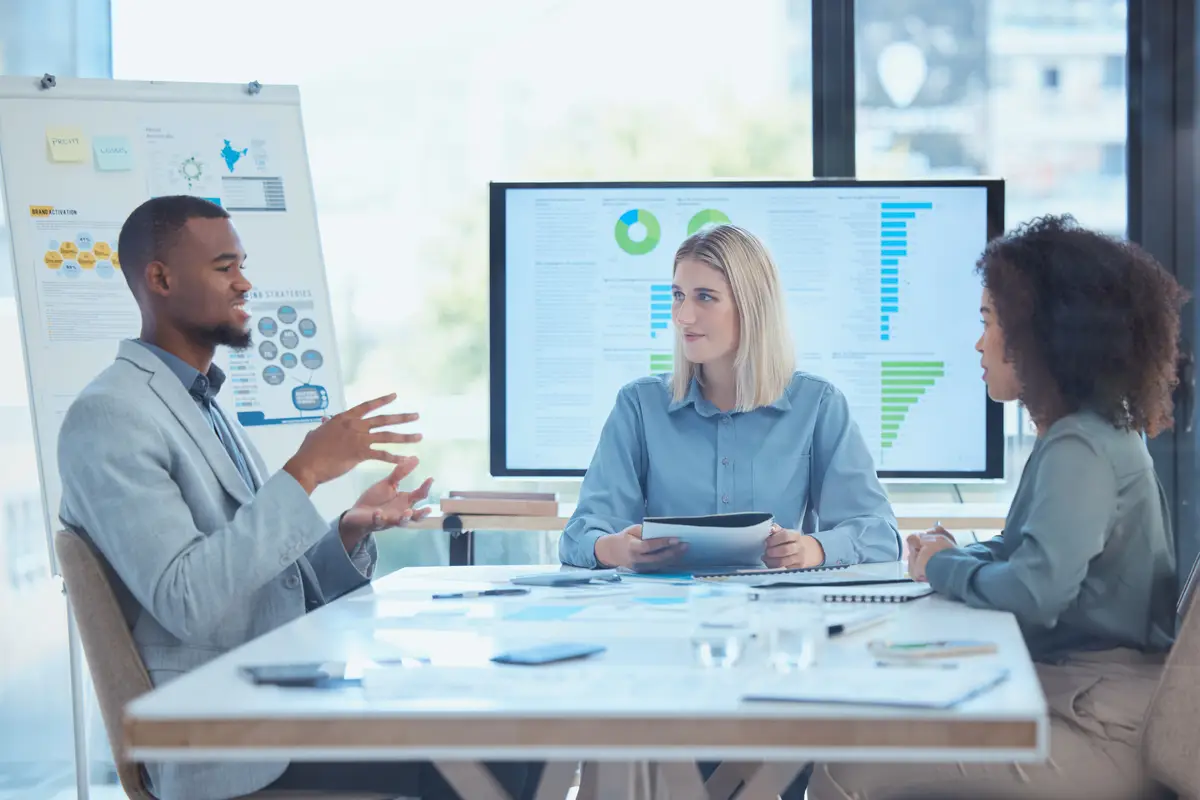 Business meeting talking about strategy sales and developing of the future of the company Success means achieving financial goals through teamwork corporate strategy and ambitious planning skills