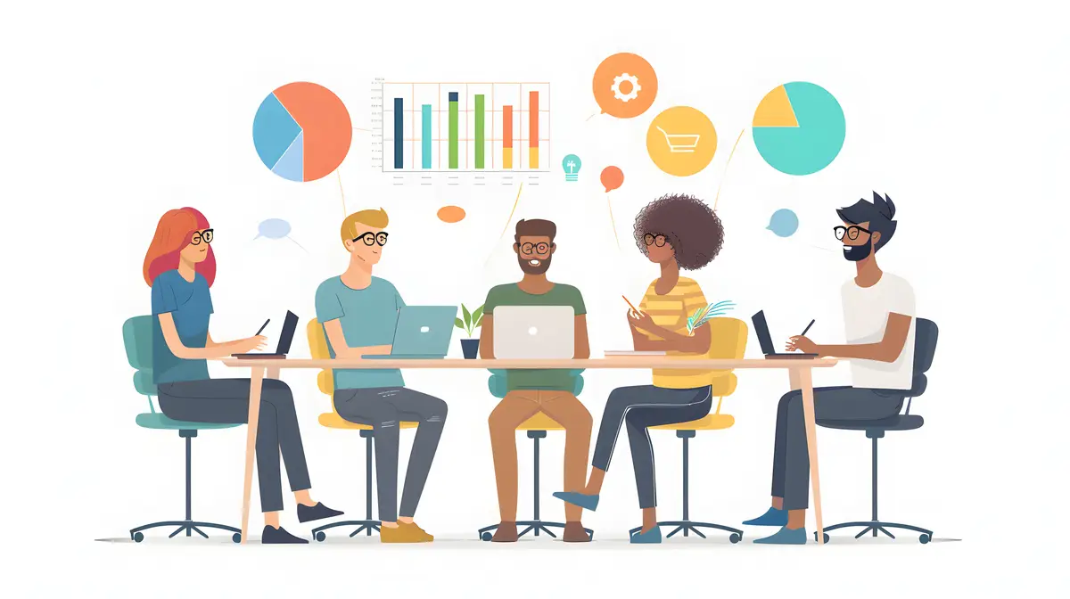 3D Flat Cartoon Illustration of Businesspeople Engaging in a Lively Discussion Over Lunch at a Chic