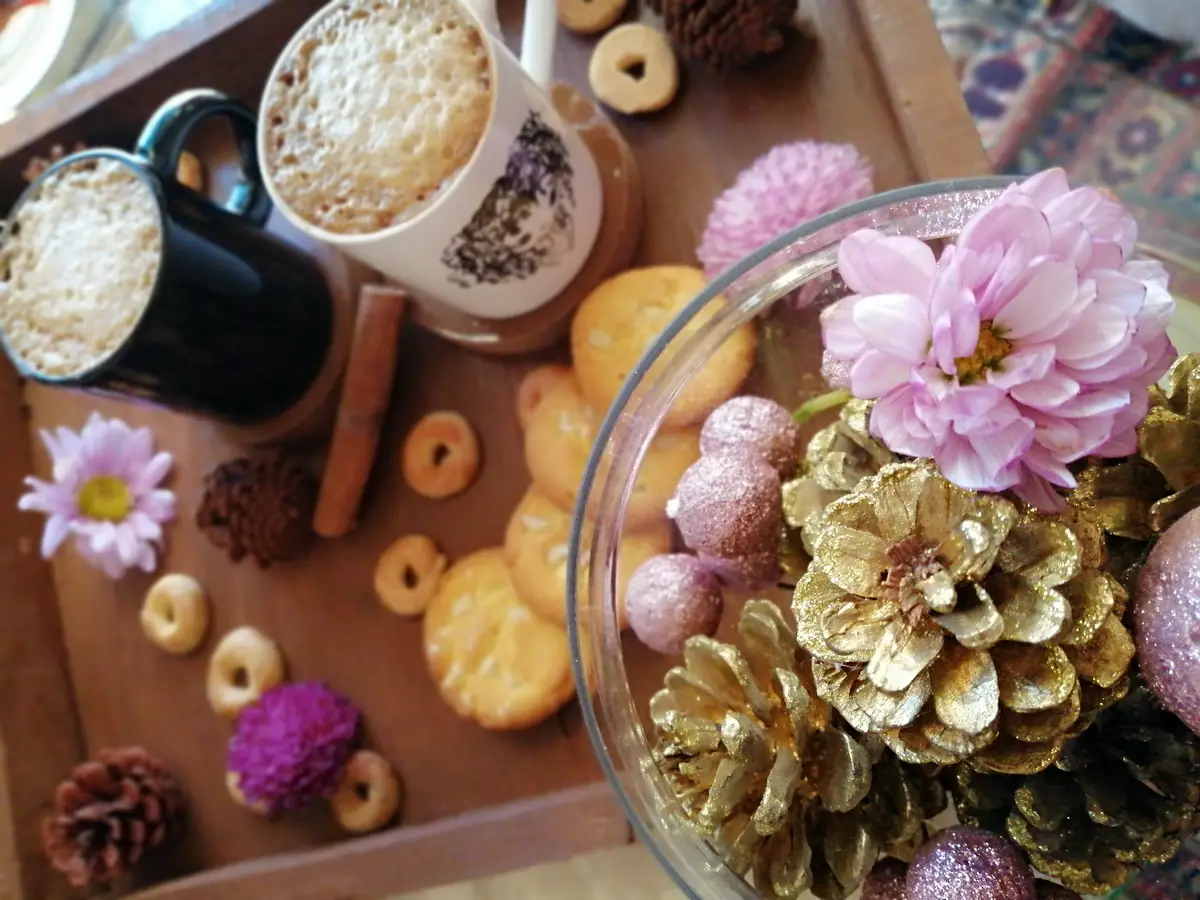 High angle view of pink roses on table