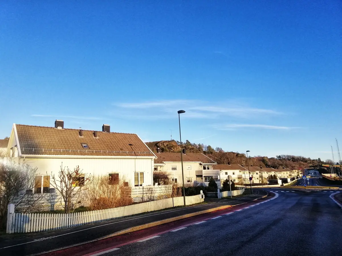 Scenery of a district full of houses under the clear sky in Larvik Norway