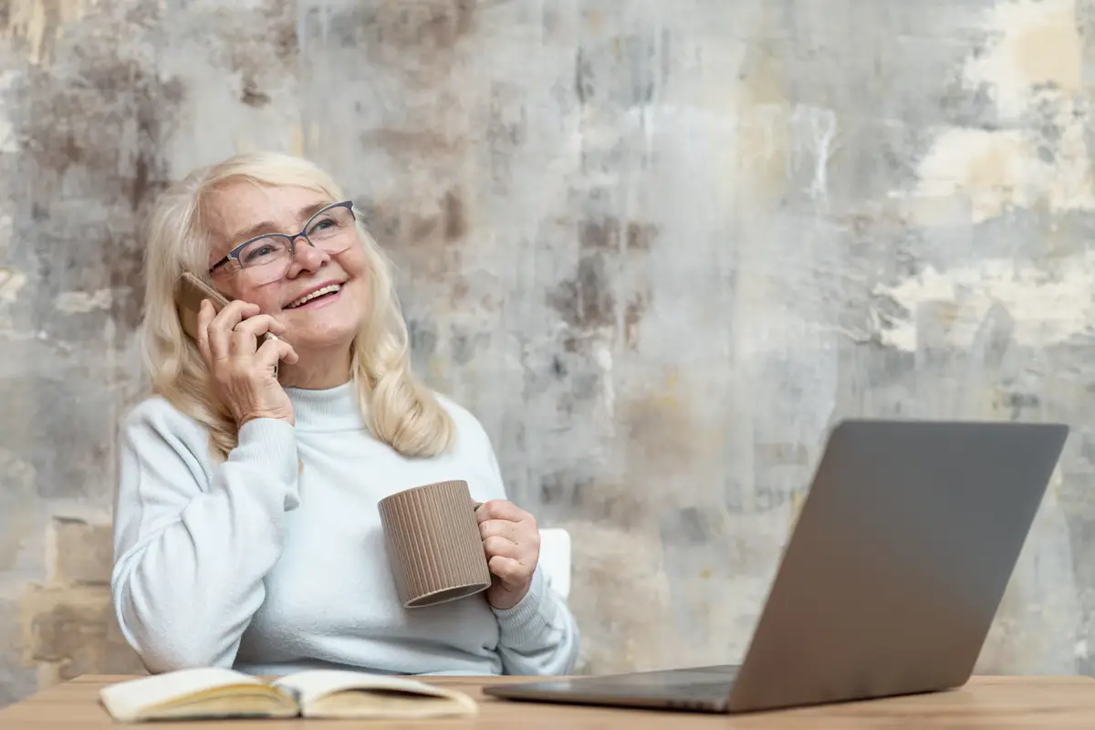 Senior woman working from home