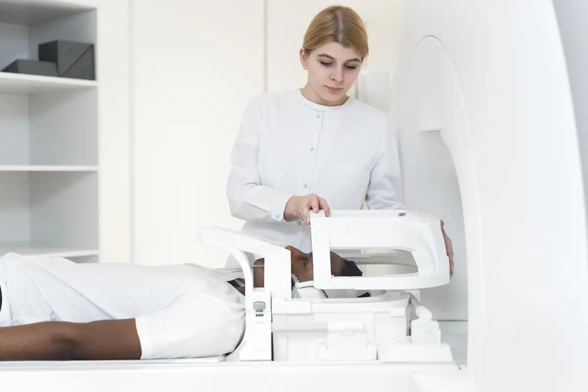 Medium shot young patient getting ct scan