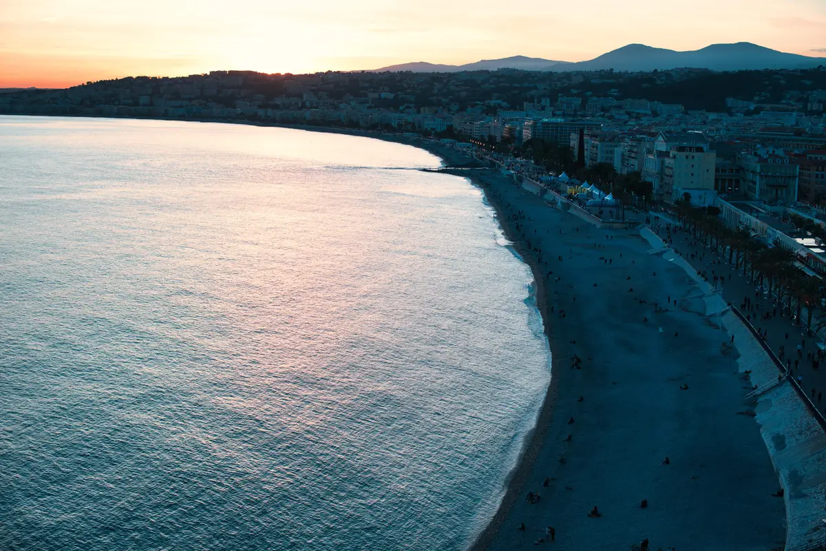 Panoramic view of coastline in city of Nice