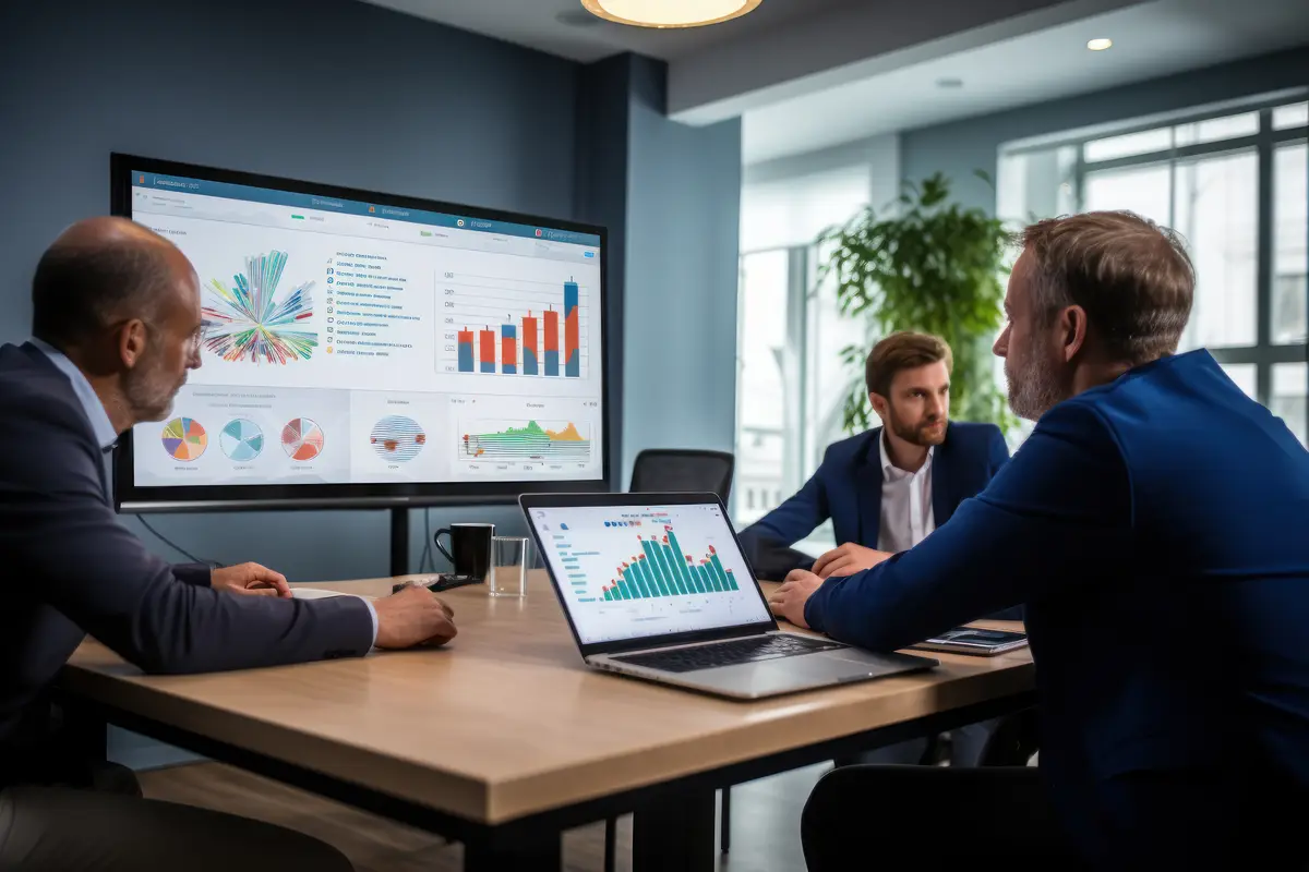 Successful man making a business presentation at the office Generative AI