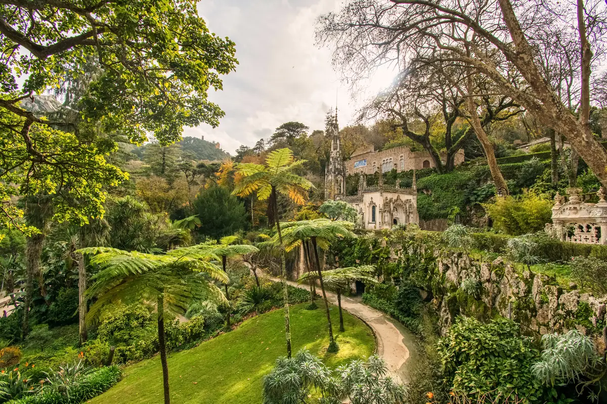 Quinta De Regaleira Mysterious Garden, Located in Sintra, Portugal. Copy Space