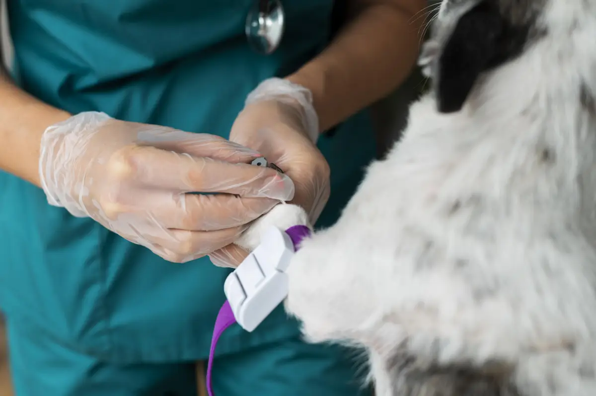 Close up on veterinarian taking care of dog