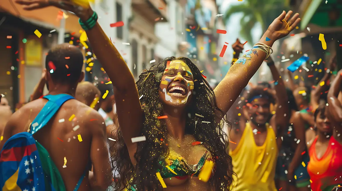 a woman with a yellow shirt is celebrating with a group of people celebrating with confetti