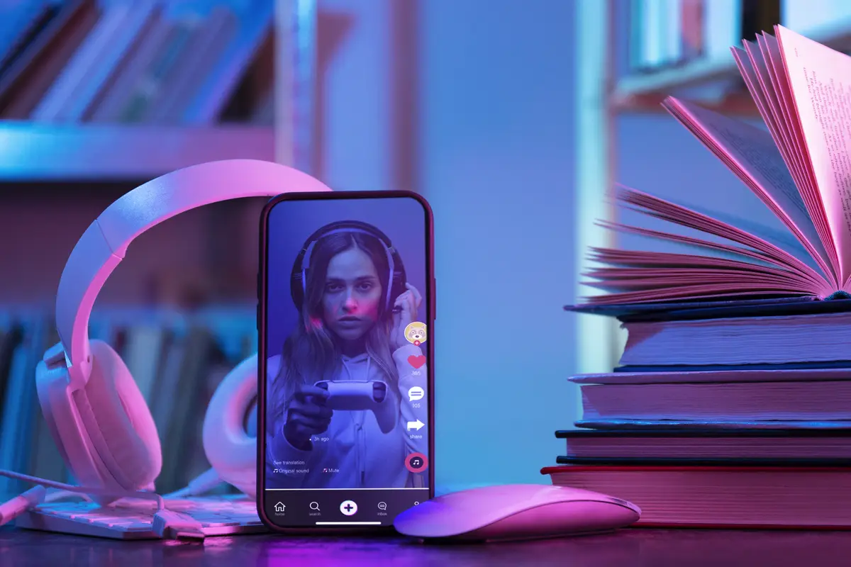 Still life of books versus technology