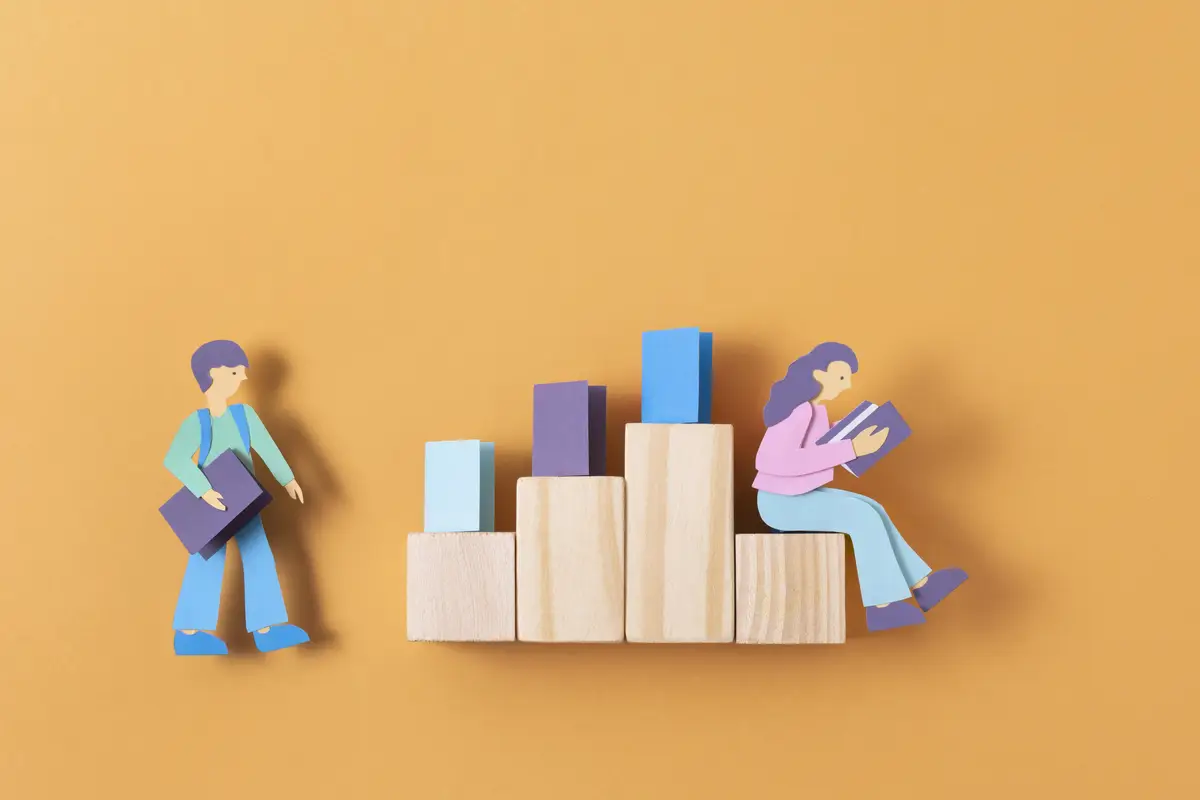 Top view paper pieces with wood