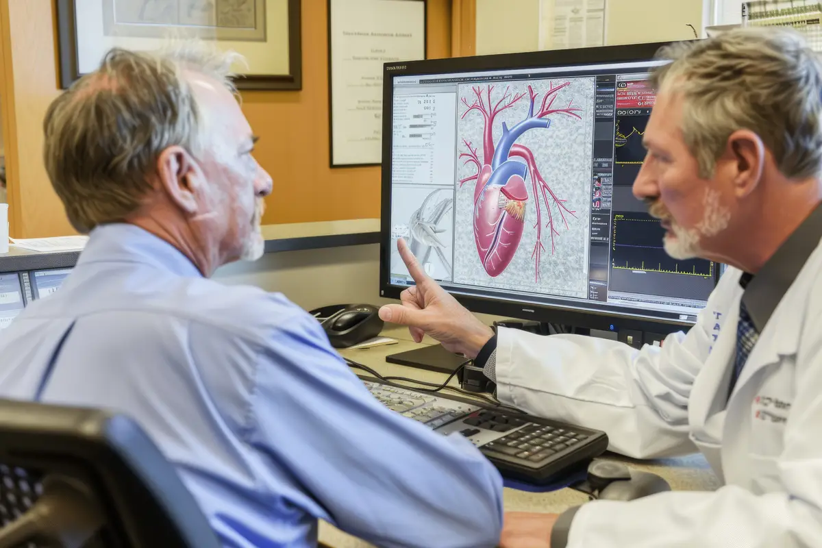 Ecocardiografia e tomografia no diagnóstico da endocardite 4 Doctor Explaining Coronary Angiogram Results to Patient for Cardiovascular Health Evaluation