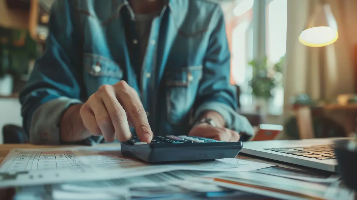 Person using a financial calculator planning their savings and investments