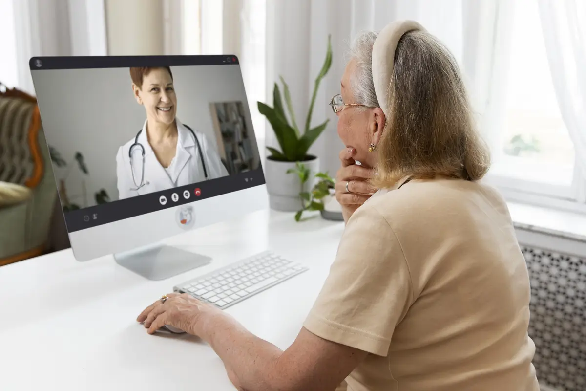 Elderly people making a video call