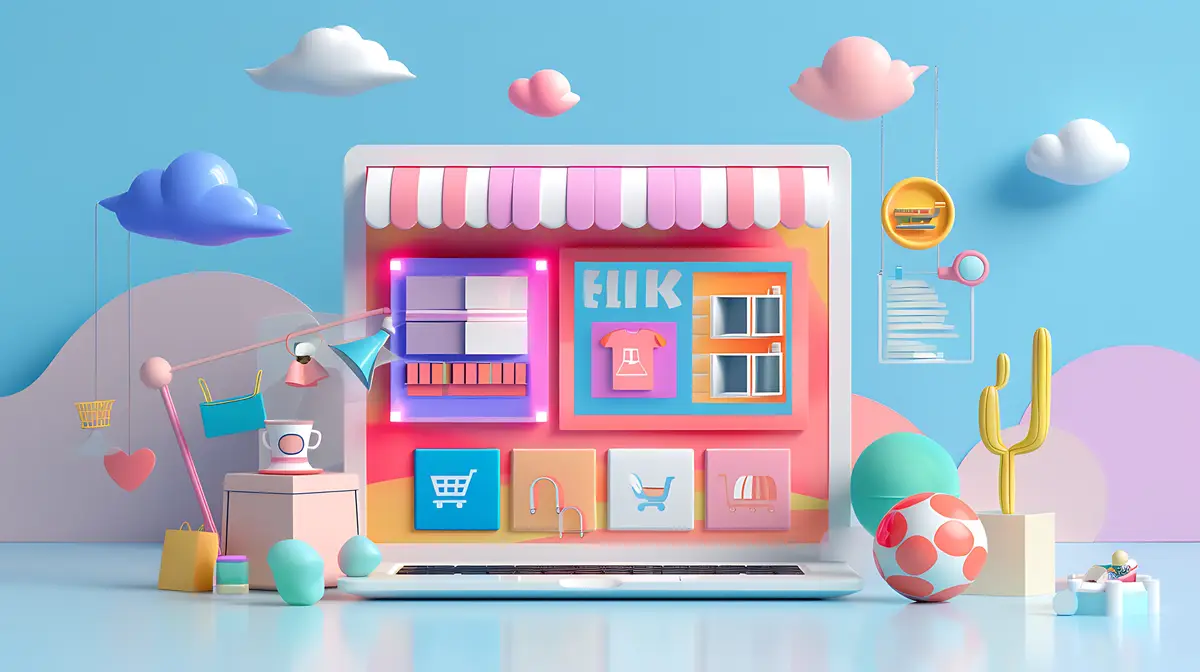 a pink and blue candy shop with a pink box on the front