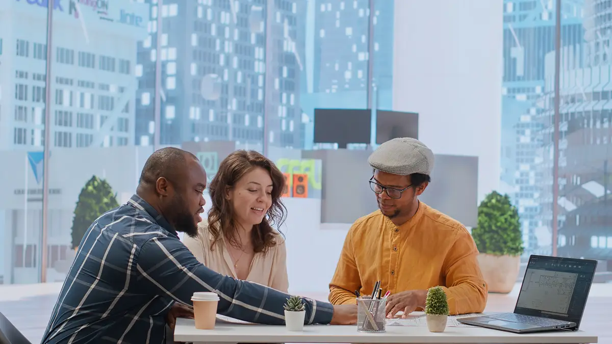 Business woman negotiating contract terms and reaching an agreement