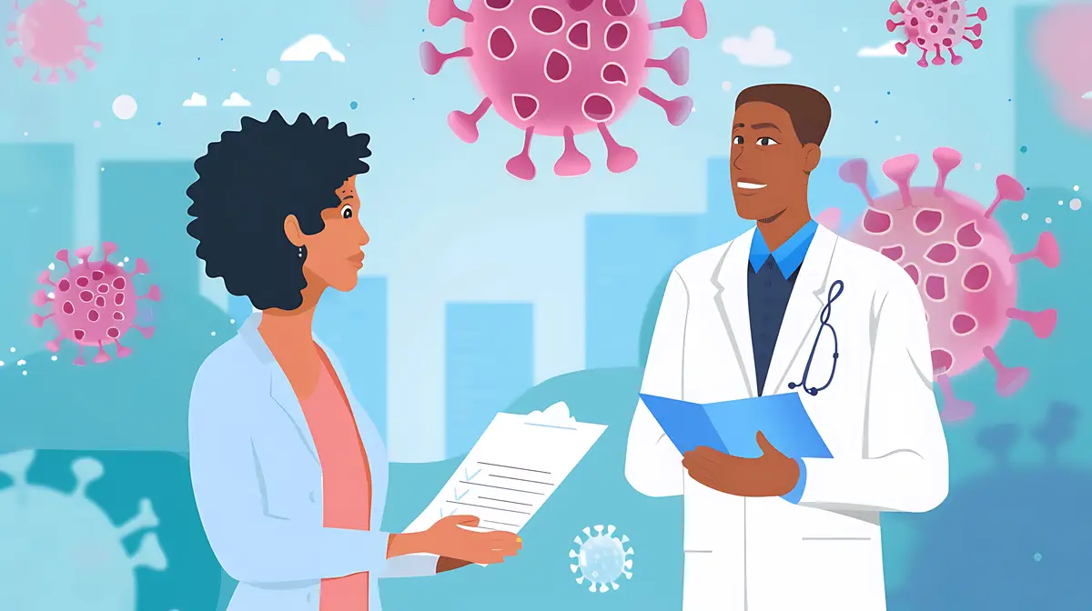 Infecções respiratórias que causam pericardite: agentes comuns 3 a poster for a doctor and a woman with a blue background