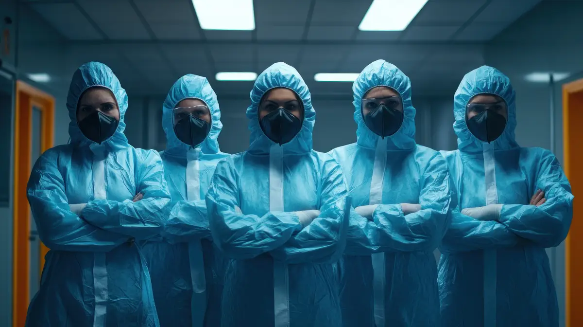 Protective Gear Workers in Hazmat Suits