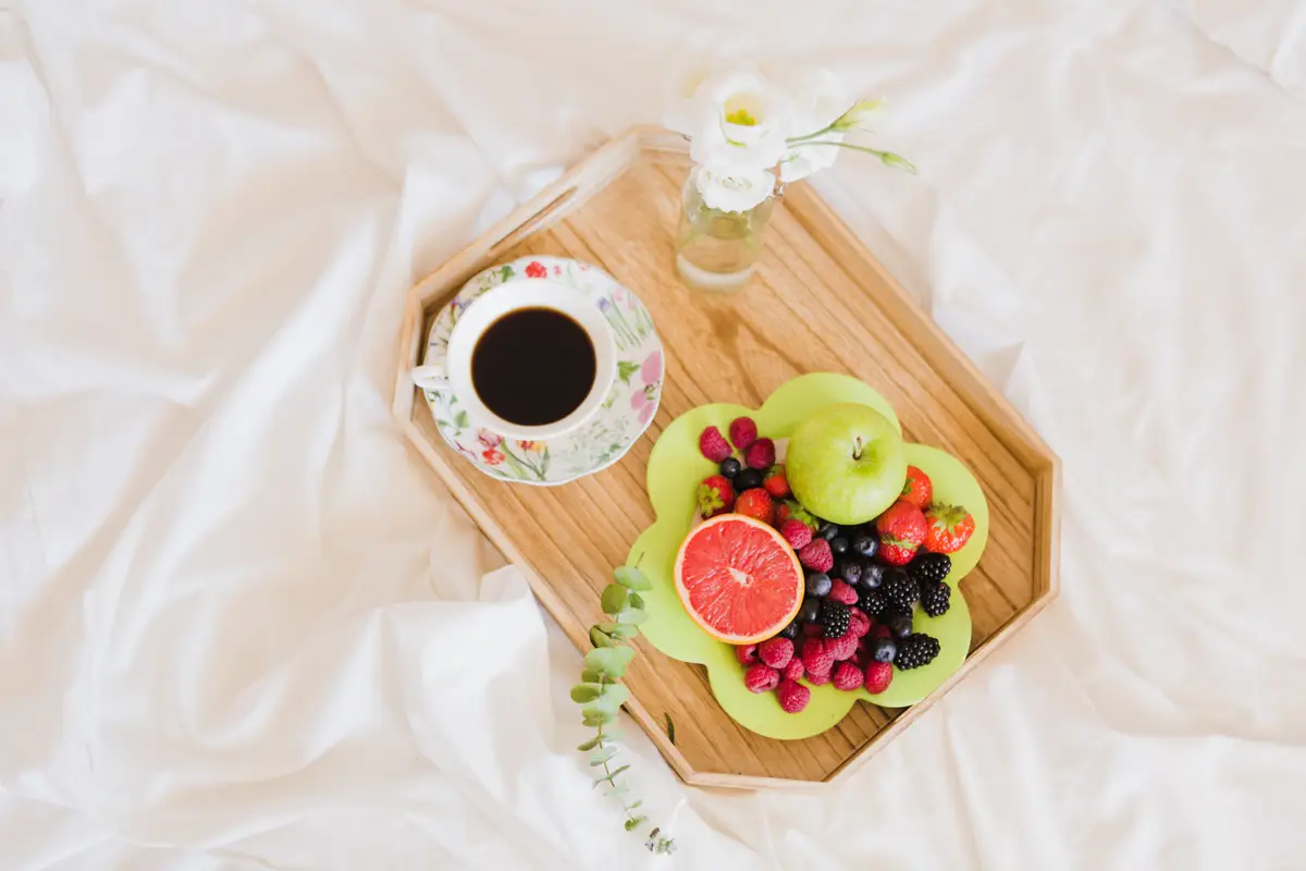 Beautiful arrangement of fruit and coffee