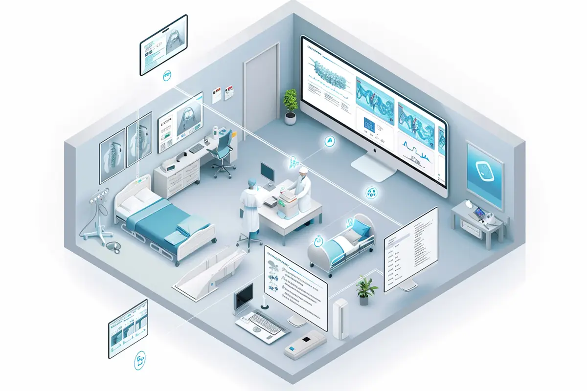The integration of telehealth services in healthcare delivery is shown illustrating the use of remote communication technologies to provide healthcare services and information