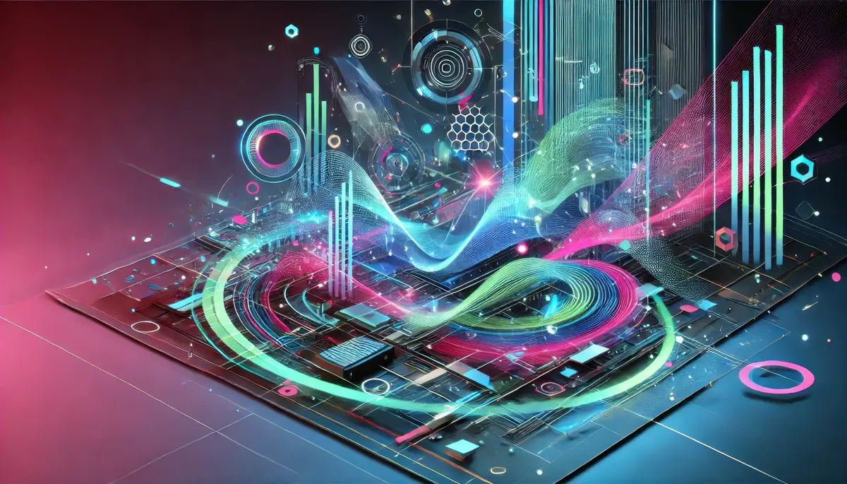 Futuristic image combining 2D and 3D elements with vibrant neon colors generated by AI