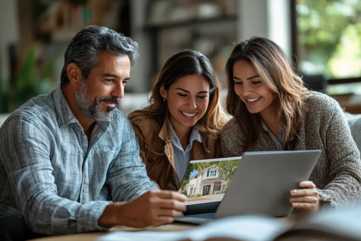 Young Hispanic Entrepreneur Presents Dream Home to Excited Couple via Laptop Showcase