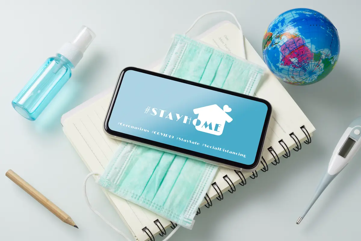 High angle view of mobile phone on table