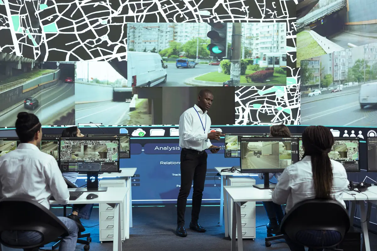 African american manager overseeing monitoring activity in control center