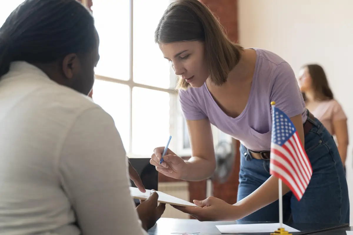 Woman registering to vote in the united states