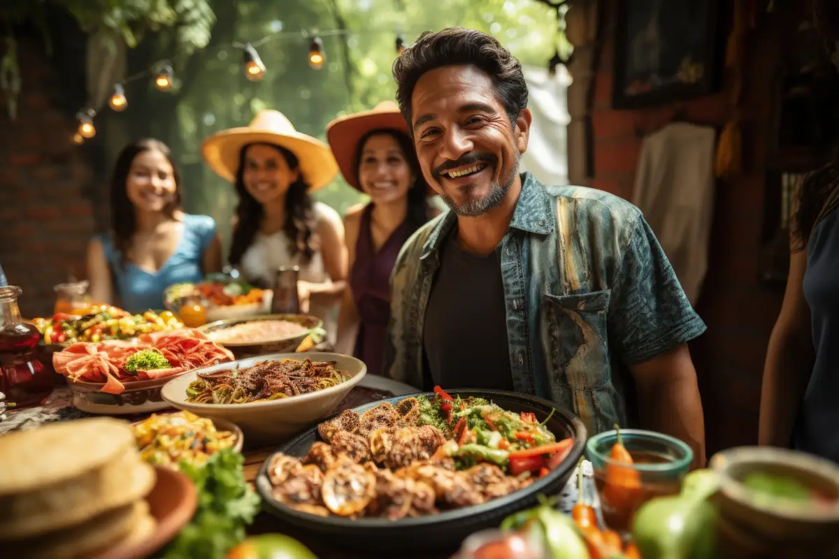 People enjoying mexican barbecue