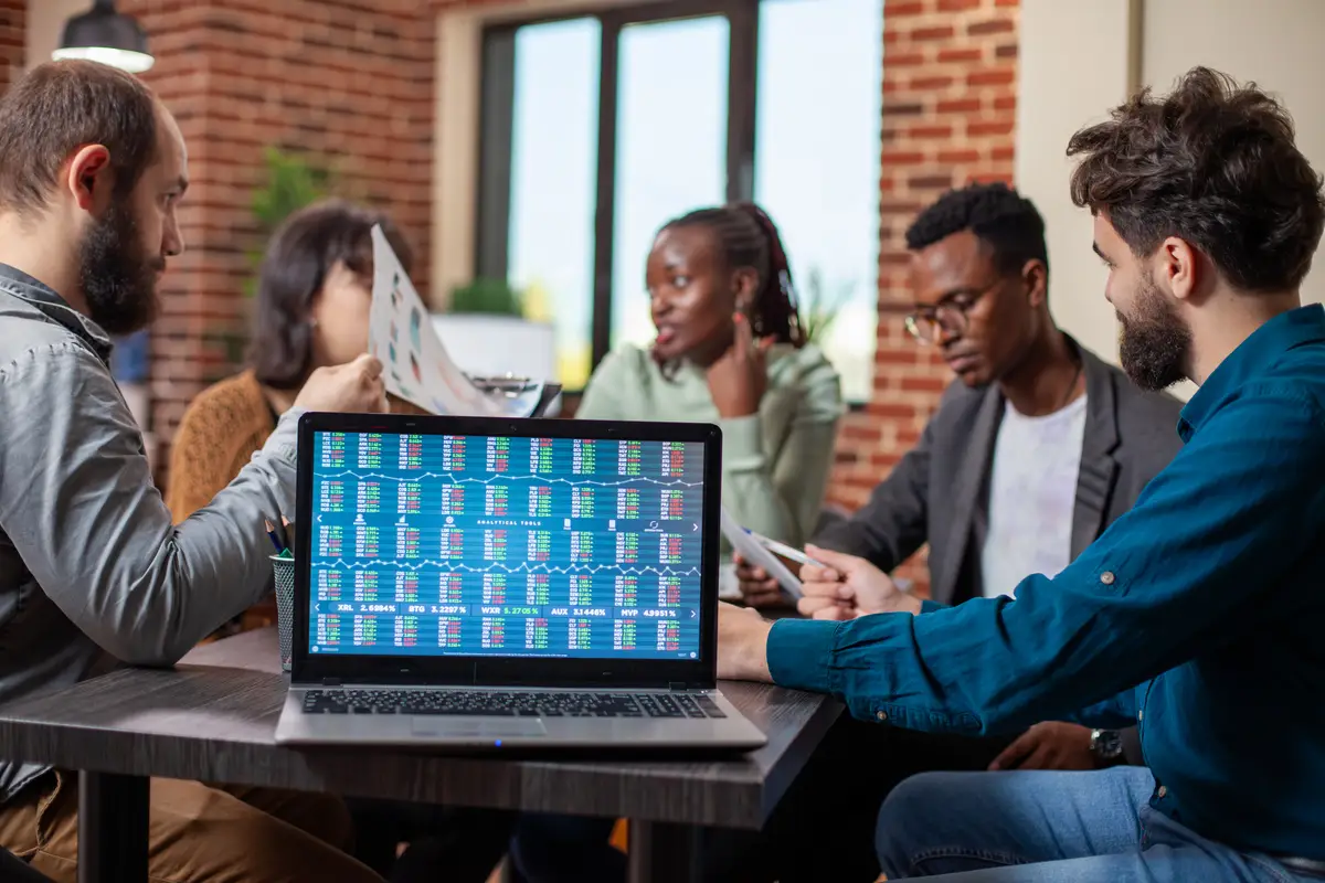 Coworkers brainstorming strategy ideas