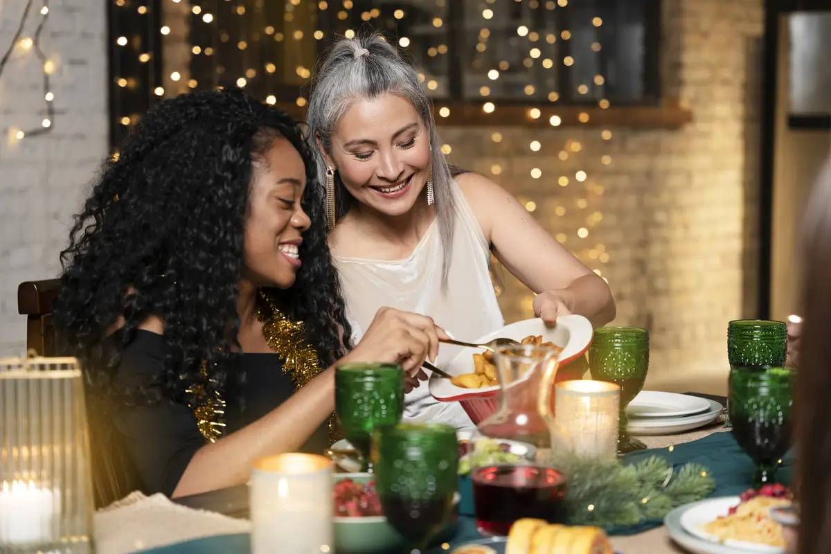 Mother and daughter enjoying a new year party