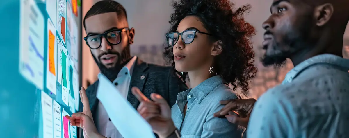 A team reviewing a heat map of potential leads strategizing personalized outreach tactics