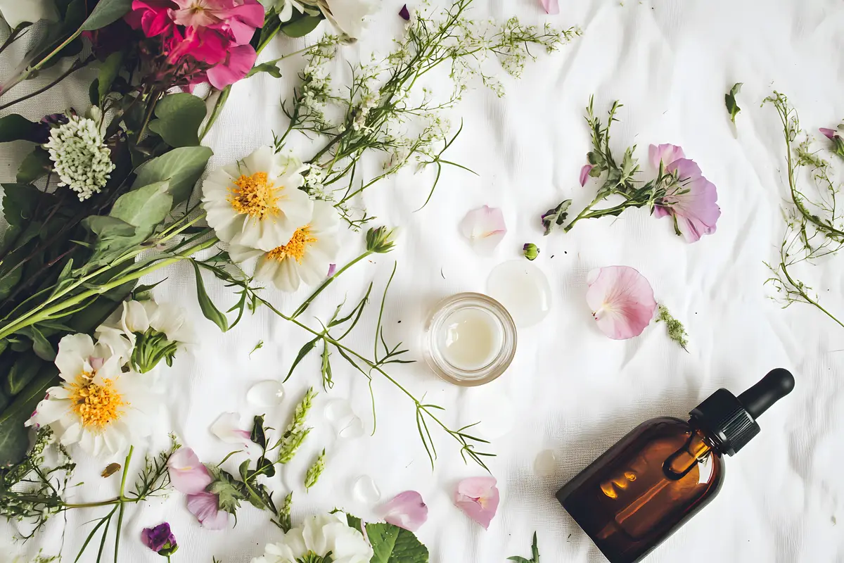 Natural Detox SelfCare Skincare Products Paired with Fresh Flowers for Wellness