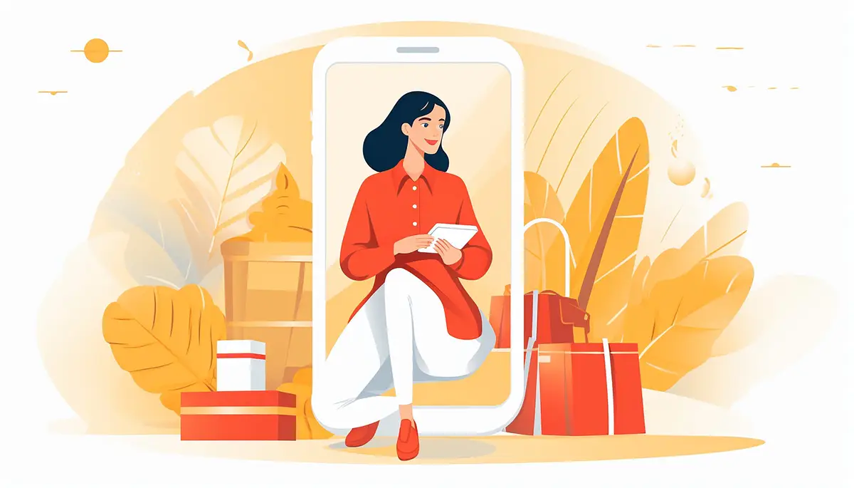 happy woman shopping from phone cyber monday discount online shopping