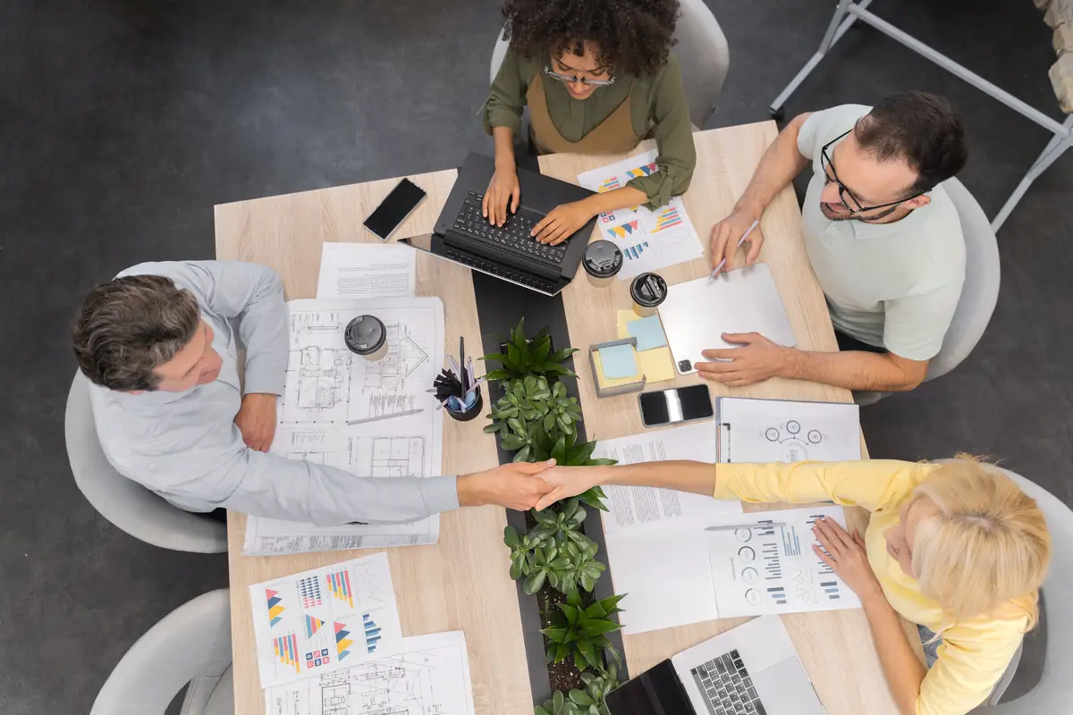 Close up on young business team working