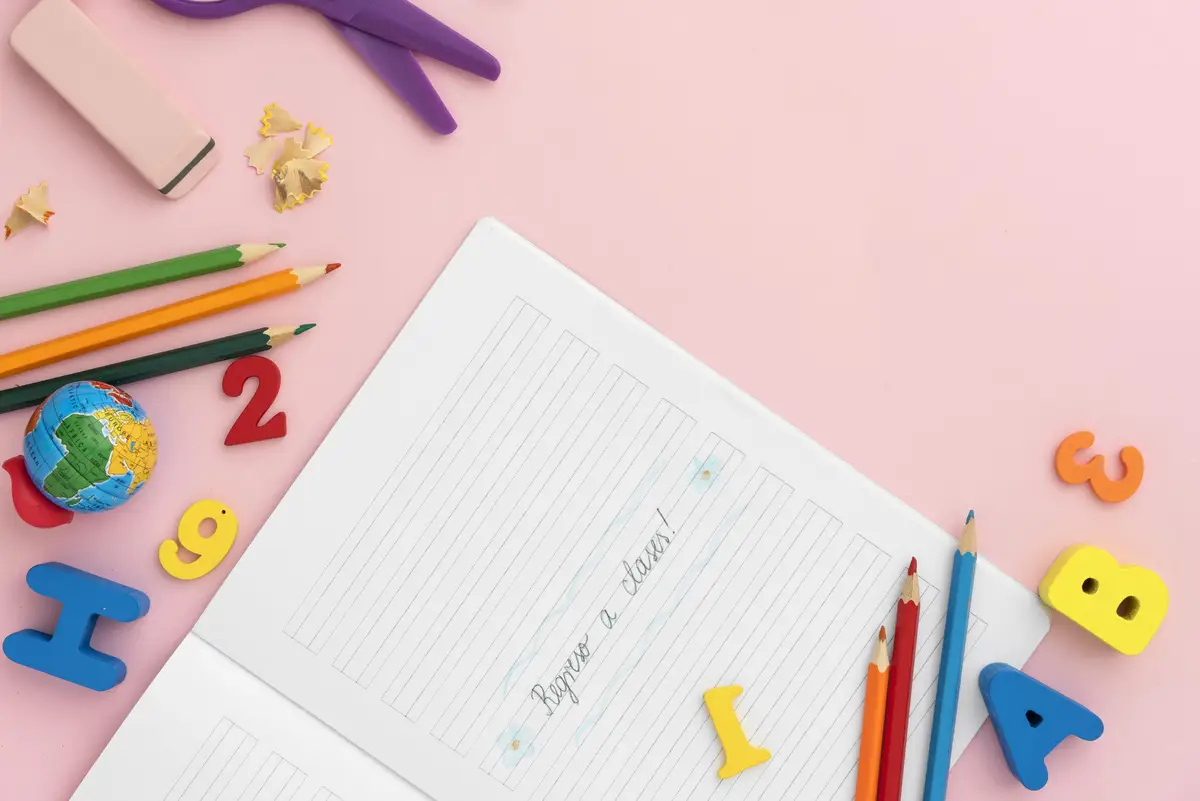 Flat lay back to school still life assortment