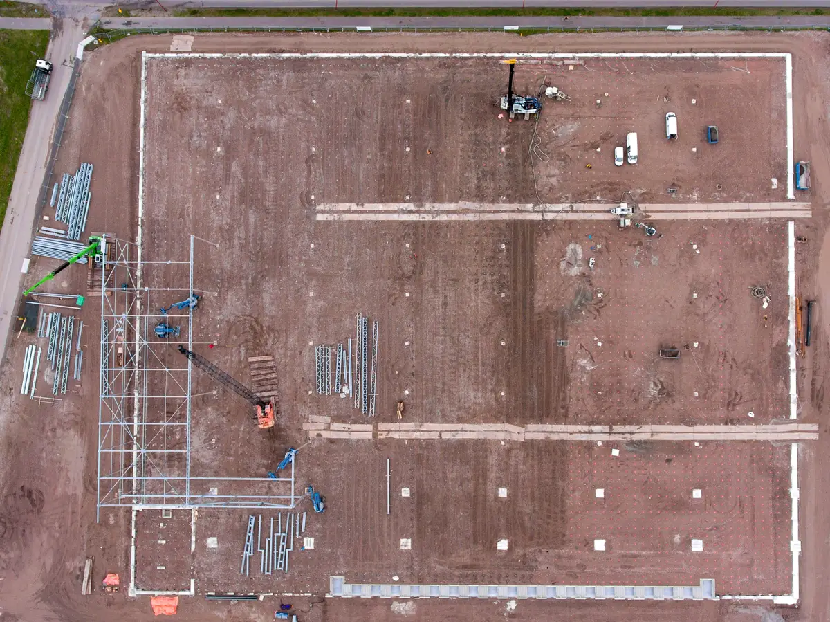 Overhead shot of construction site of a warehouse