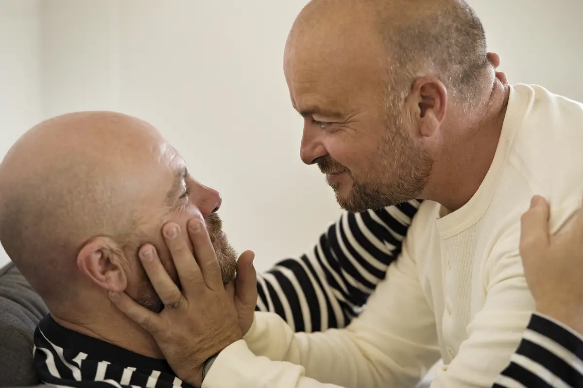 Side view cute men being romantic