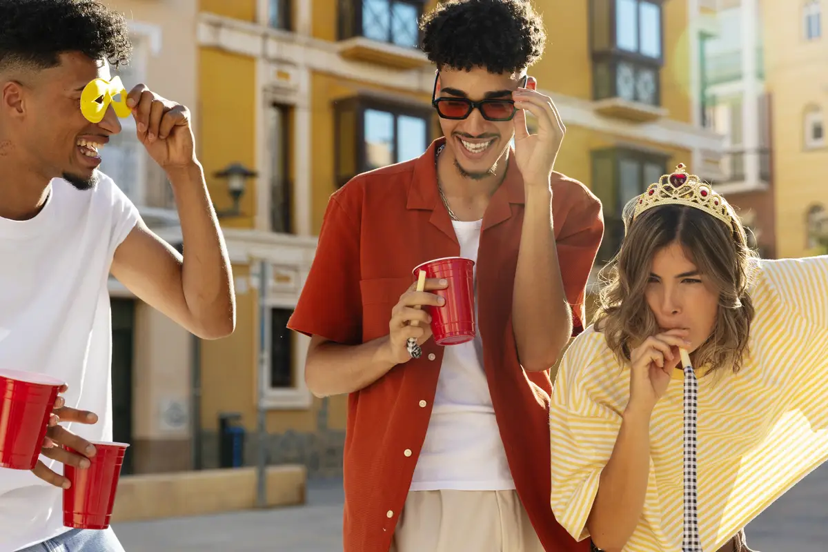 Young adults having block party