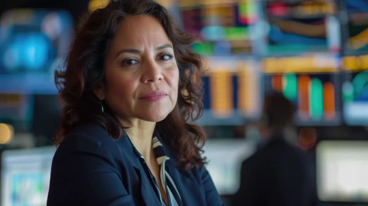 The latina financial analysis working in office while analyzing finance AIG43