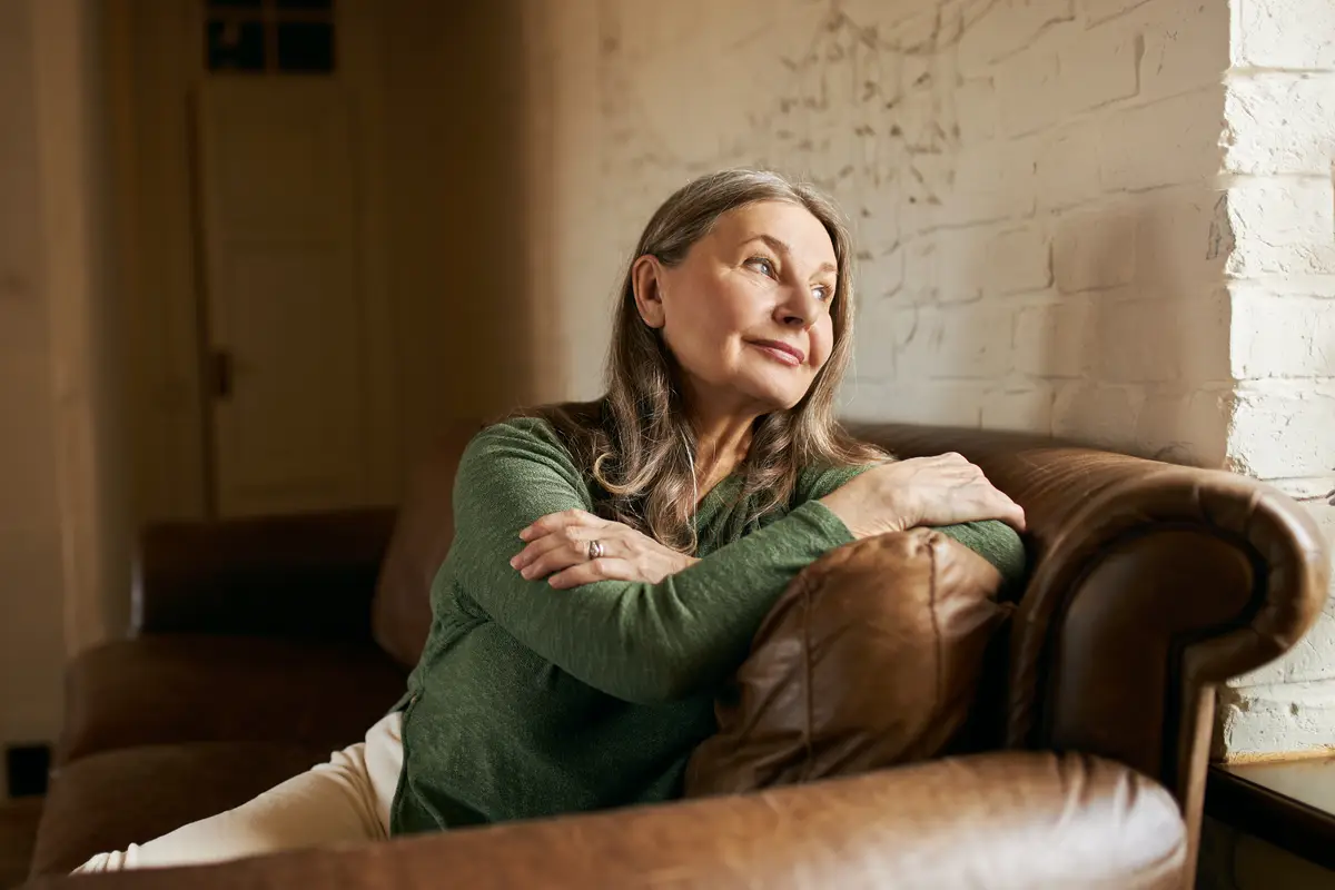 Expressive senior female posing indoor