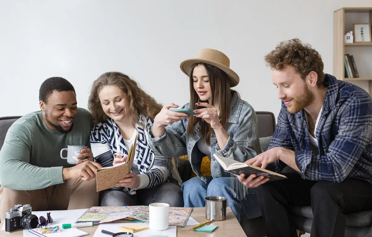 People planning trip medium shot