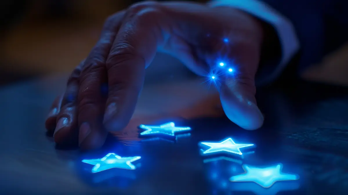 The hand touching glowing stars