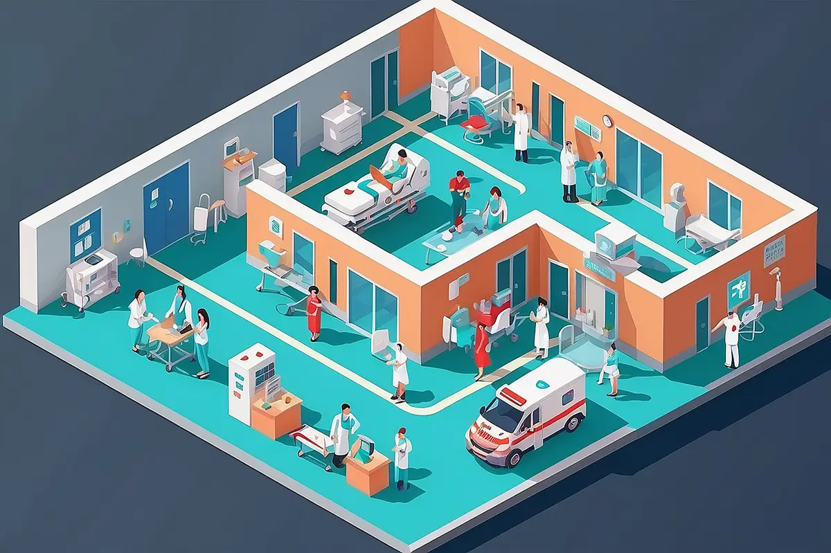Healthcare Hub Isometric 3D Infographic of Hospital Building