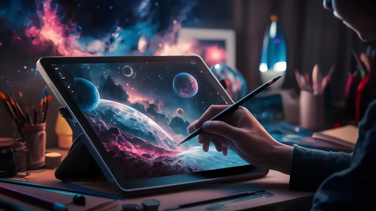 Creativity concept with graphic tablet and space