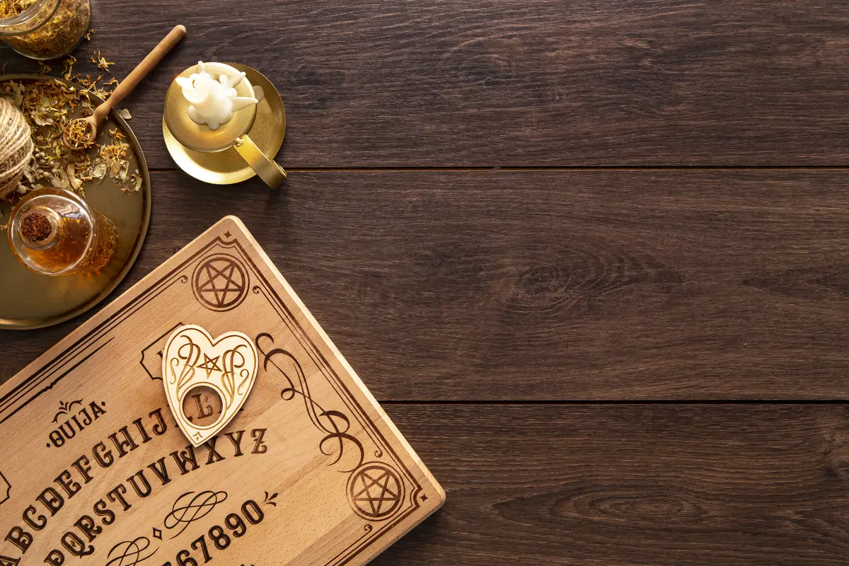 Top view ouija board and copy space