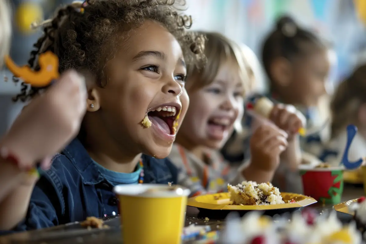 Group of Children Eating Food at Table