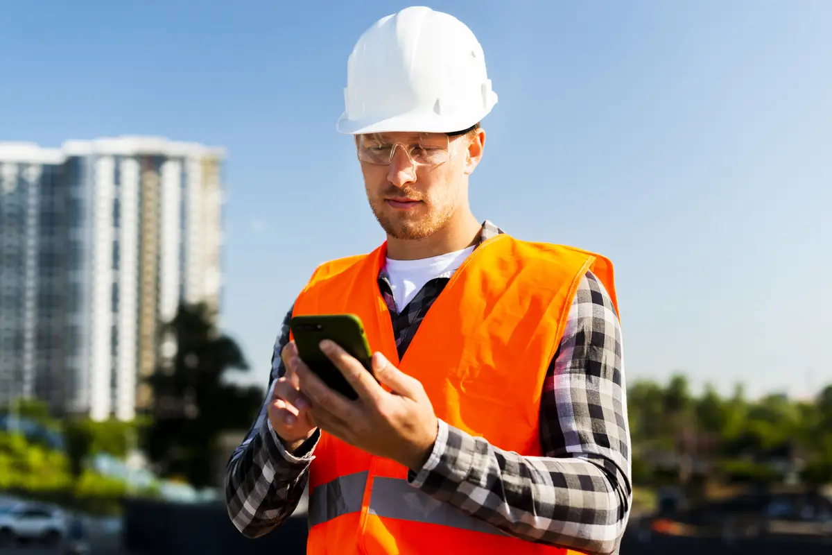 Medium shot of engineer looking at phone