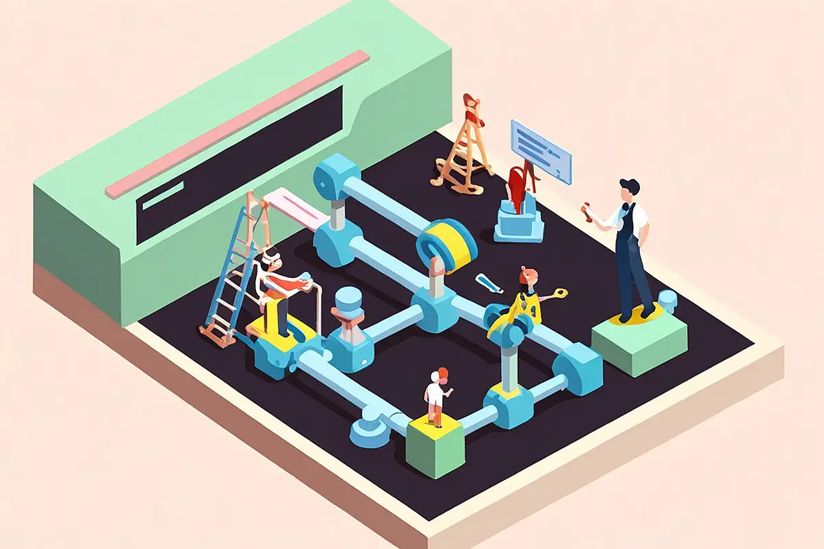 Molecular Structure and Genetic Research Tiny People Analyzing Molecule Model