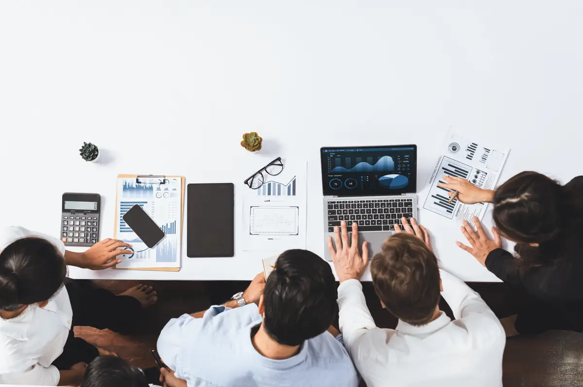 Group of office worker and businesspeople working on empty space Prudent