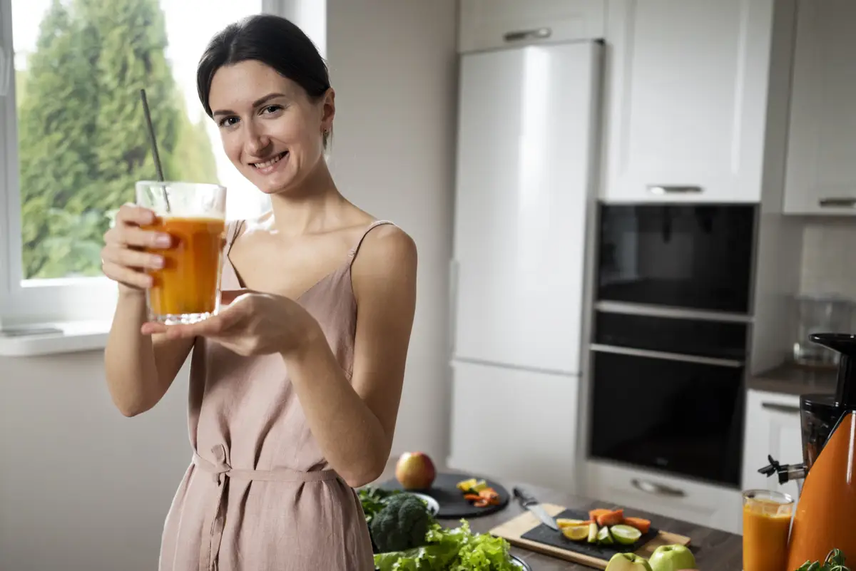 Woman enjoying her juice recipe